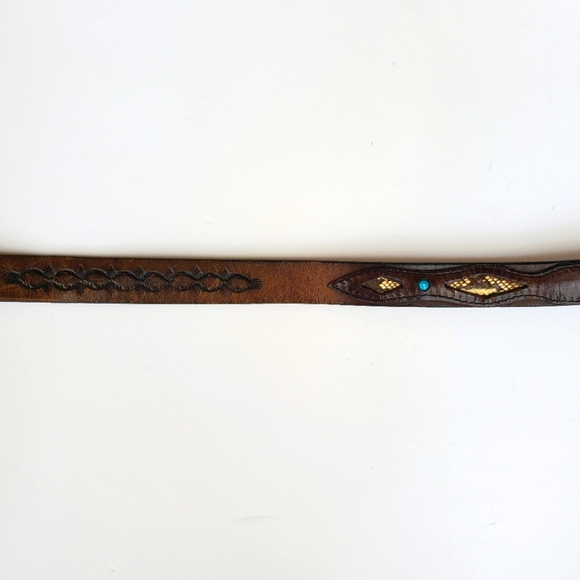 Python & Turquiose Leather Belt Genuine by Southwick / Western Boho - Picture 3 of 16
